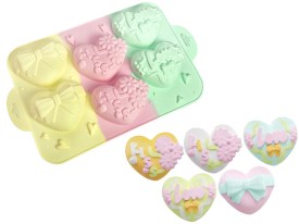 Molde silicona tricolor 6 corazones decorados